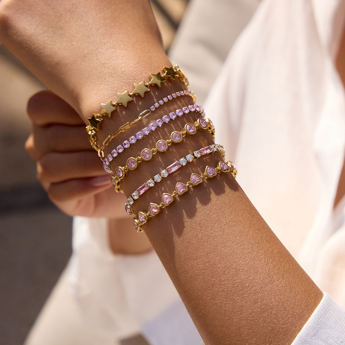 Pink Bezel Round Bracelet