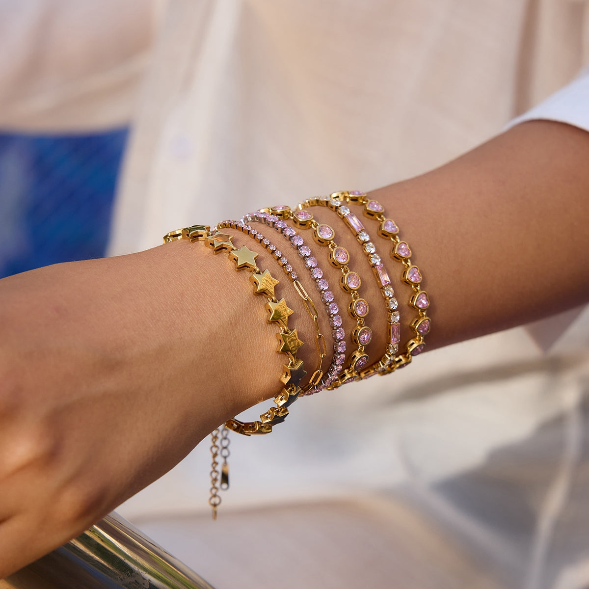Pink Bezel Heart Bracelet