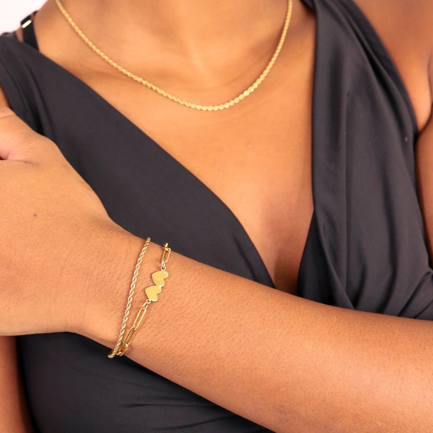 2 Hearts Paperclip Bracelet