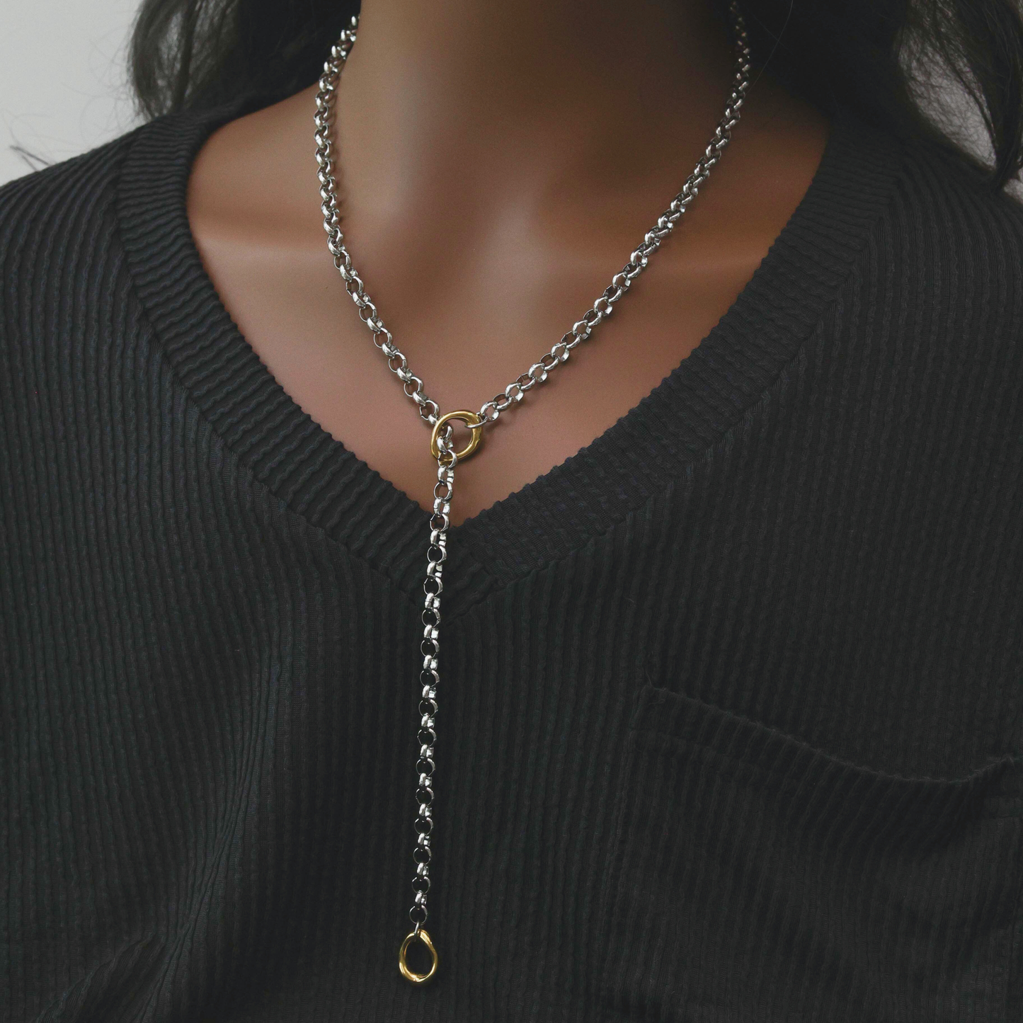 Mixed Rolo Lariat Chain