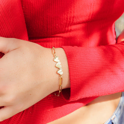 3 Hearts Paperclip Bracelet