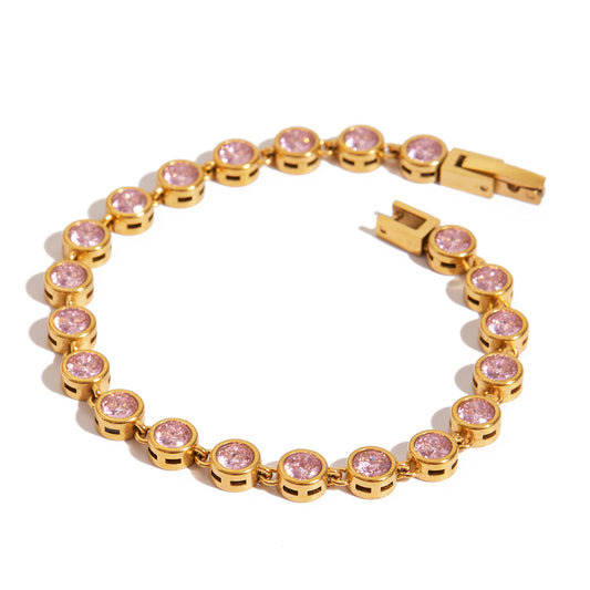 Pink Bezel Round Bracelet