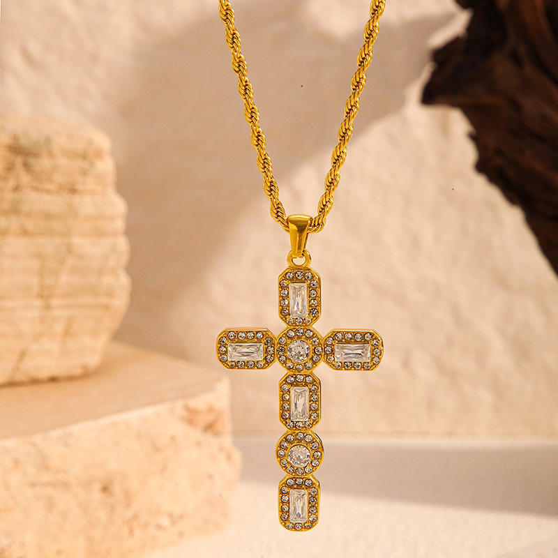 Bold Pave Cross Pendant Necklace
