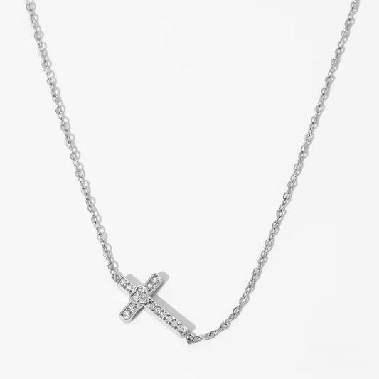 Bezel Cross Heart Necklace