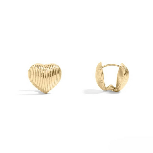 Ribbed Heart Stud Huggies