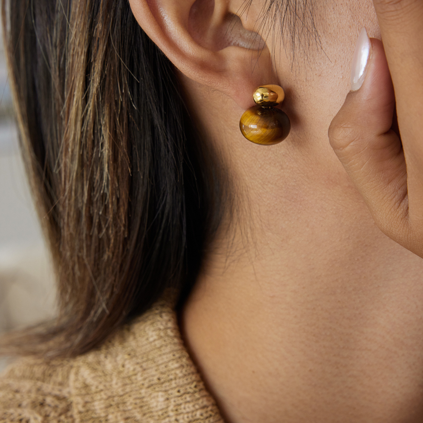 Tigers Eye Ball Studs