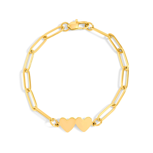 2 Hearts Paperclip Bracelet
